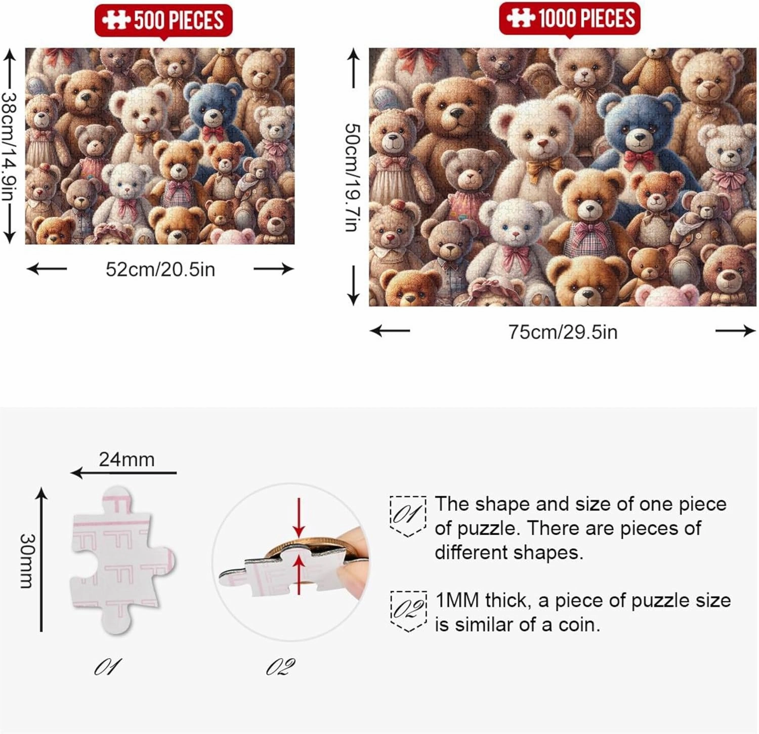 Cute Teddy Bears Adult Jigsaw Puzzles 500 Pieces Gifts for Puzzle Lovers Nature Puzzle Puzzle Toy Artwork