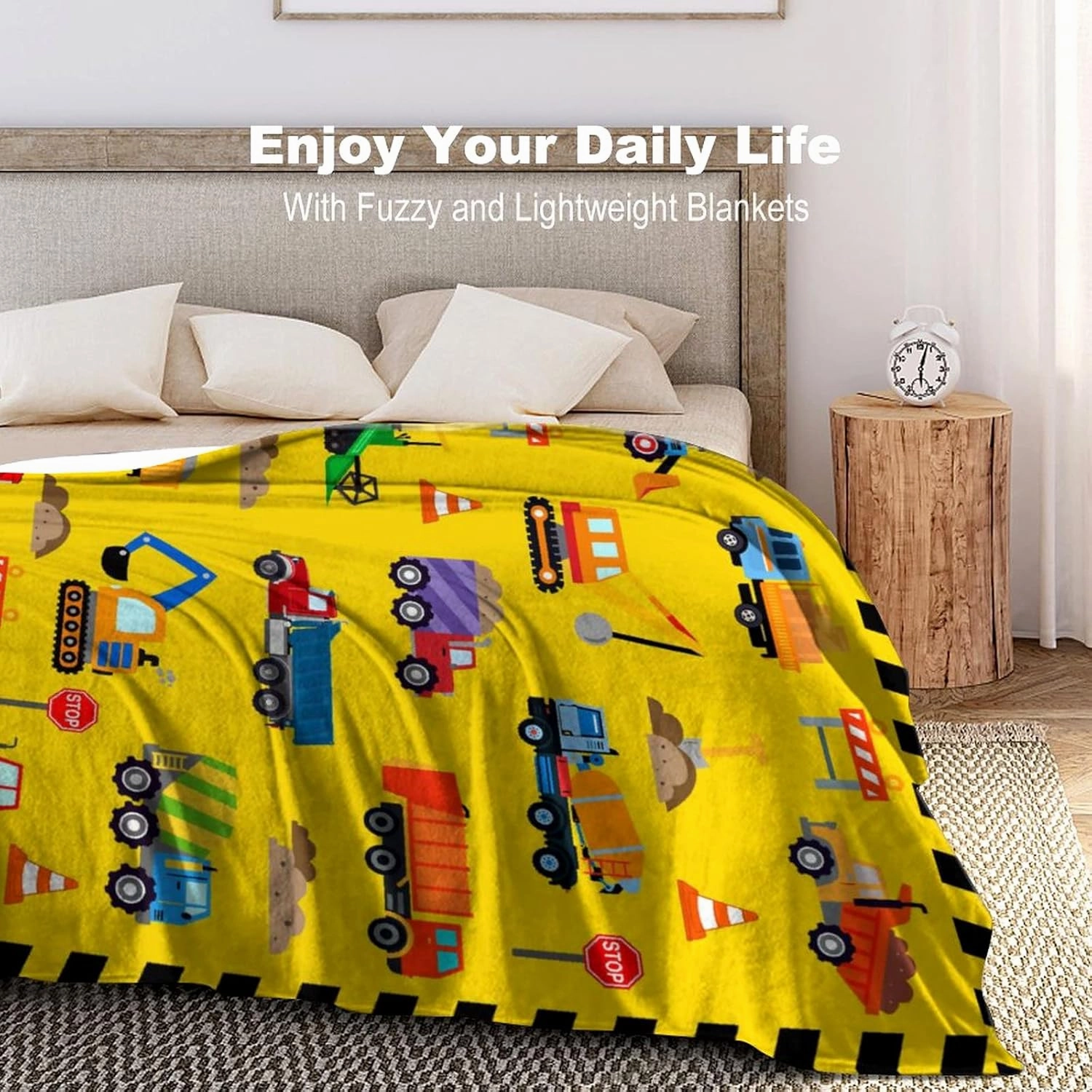 Cute Truck Construction Blanket Super Soft Flannel Throw Blankets Tractor Cars Blankets Bedding for Boys Girls Adults Gifts 60"x50"