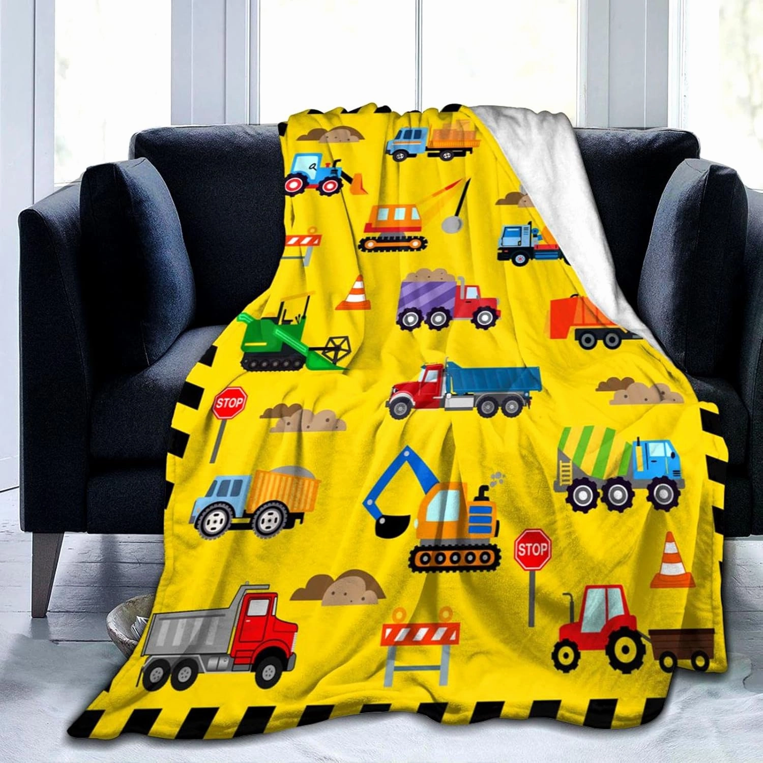Cute Truck Construction Blanket Super Soft Flannel Throw Blankets Tractor Cars Blankets Bedding for Boys Girls Adults Gifts 60"x50"