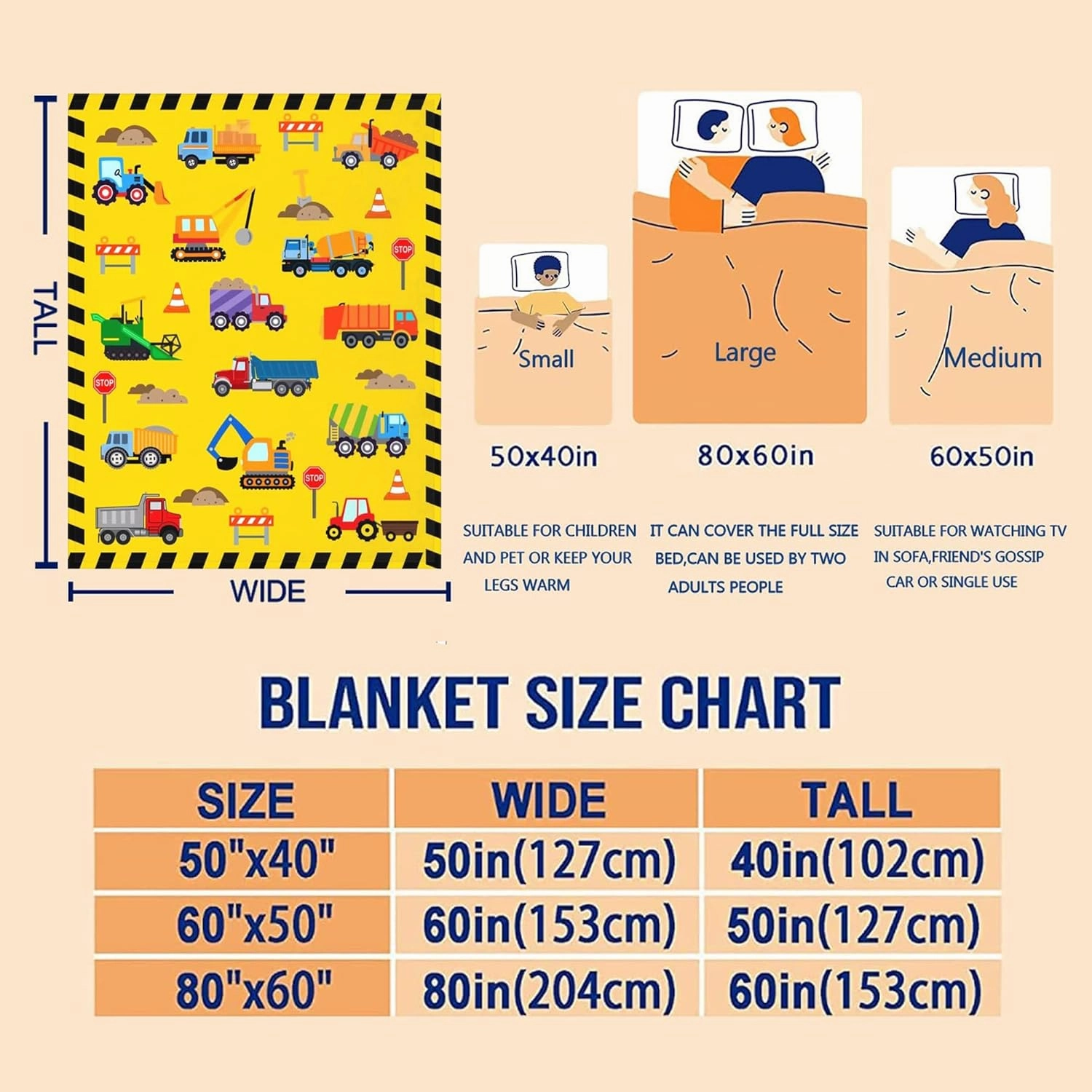 Cute Truck Construction Blanket Super Soft Flannel Throw Blankets Tractor Cars Blankets Bedding for Boys Girls Adults Gifts 60"x50"