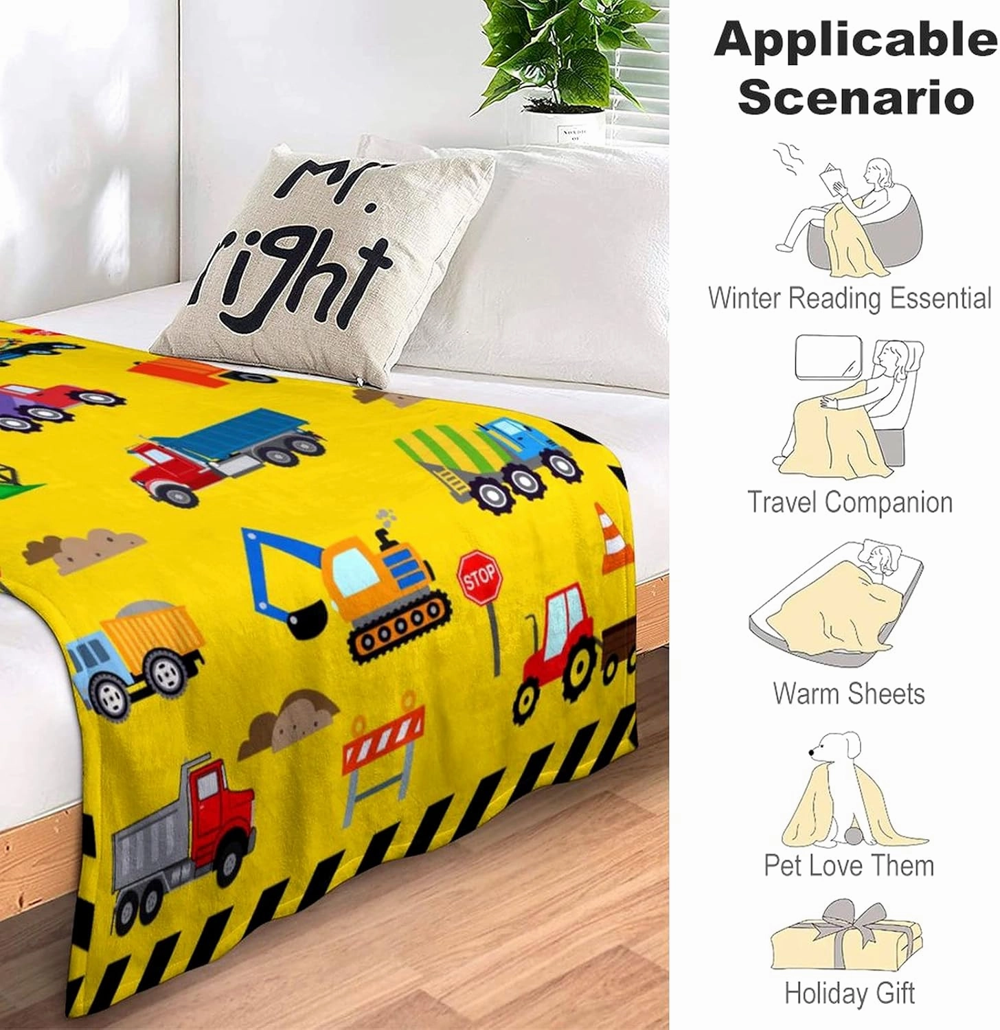 Cute Truck Construction Blanket Super Soft Flannel Throw Blankets Tractor Cars Blankets Bedding for Boys Girls Adults Gifts 60"x50"