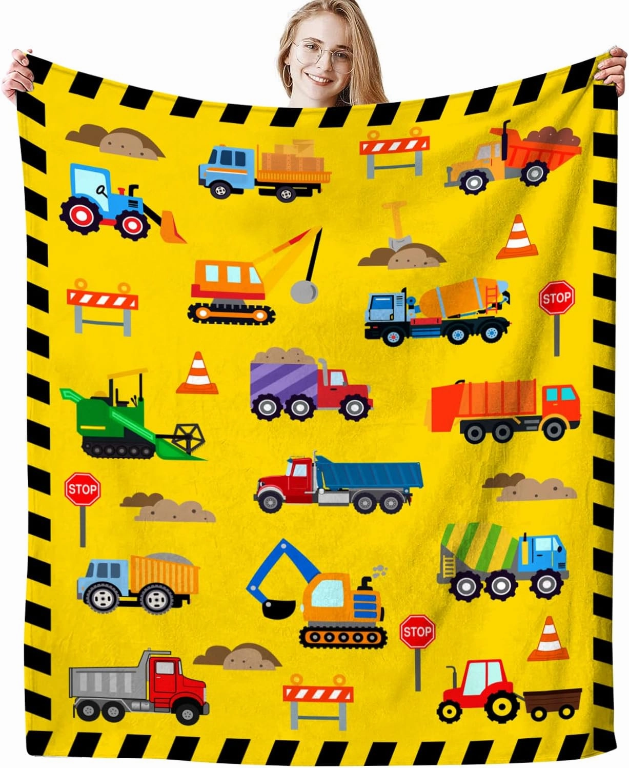 Cute Truck Construction Blanket Super Soft Flannel Throw Blankets Tractor Cars Blankets Bedding for Boys Girls Adults Gifts 60"x50"