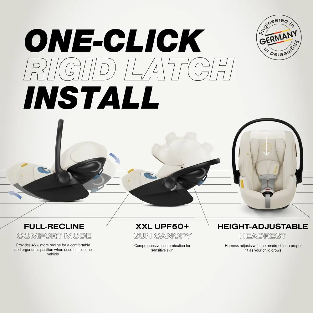 Cybex Cloud G Comfort Extend Infant Car Seat with Anti-Rebound Base, Linear Side Impact Protection, Latch Install, Ergonomic Full Recline, Extended Leg Rest, Seashell Beige