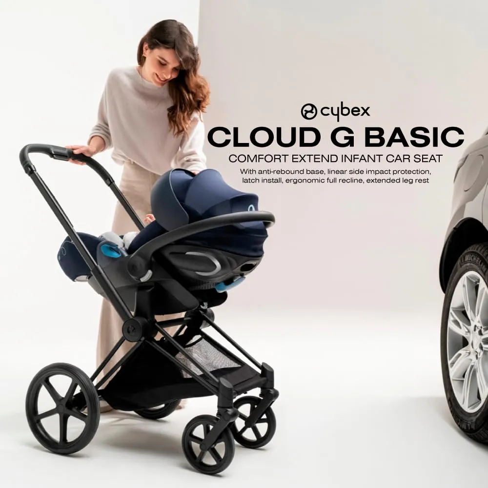 Cybex Cloud G Comfort Extend Infant Car Seat with Anti-Rebound Base, Linear Side Impact Protection, Latch Install, Ergonomic Full Recline, Extended Leg Rest, Seashell Beige