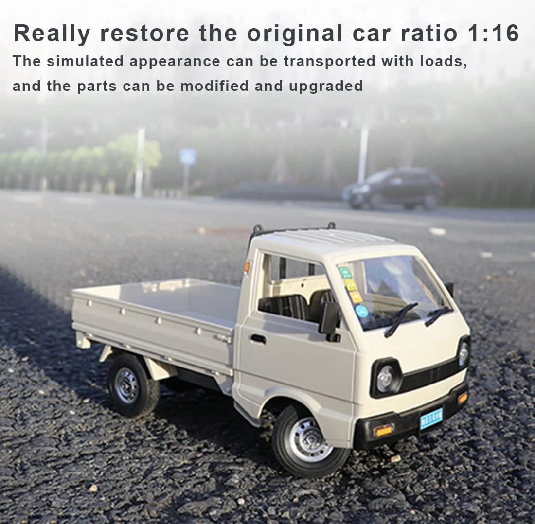 D12 1:16 Mini RC Truck, Full Proportional Remote Control Mini Pickup Model Car with LED Lights, 2.4GHz Electric Vehicle Gift for Hobbyists (2 Battery)