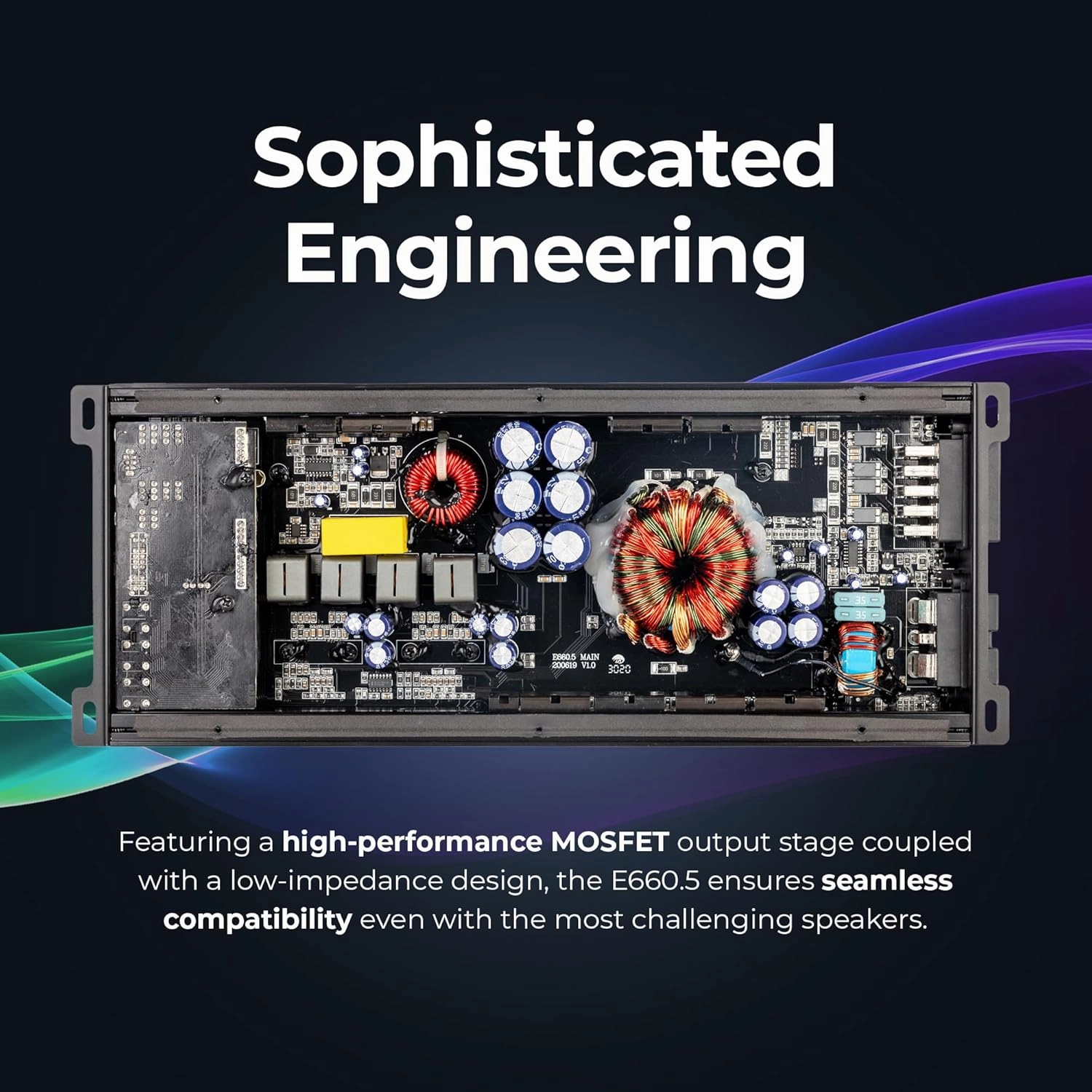 D’Amore Engineering - 5 Channel Car Audio Amplifier, 660 Watt Amp Car Audio with 2 Ohms Stable, Clean D Amplifier Technology & MOSFET Power Supply (E660.5)