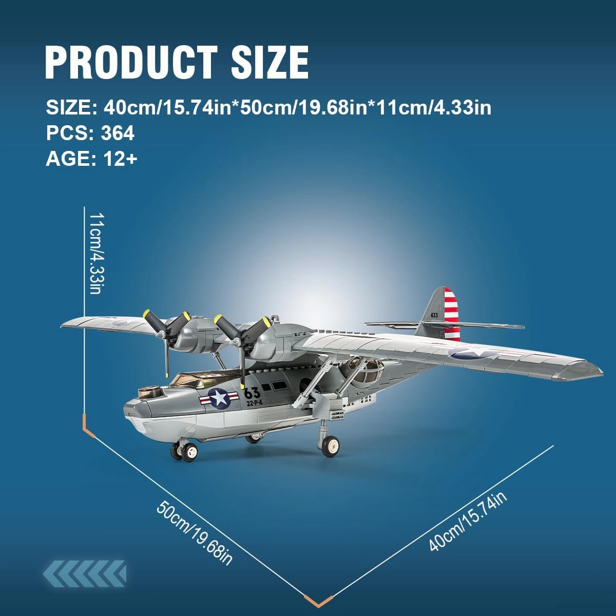 DAHONPA PBY-5A Fighter Military Series Building Bricks Set with Figure (364 Pcs) Air-Force Build Blocks Toy, Gift for Adult