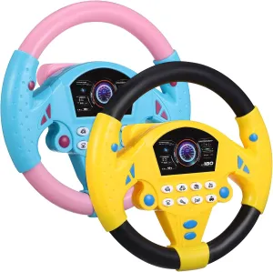 DECHOUS 2Pcs Steering Wheel Toy for Car: Simulated Driving Educational Steering Wheels with Music - Pretend Play Driving Controller for Interactive Children