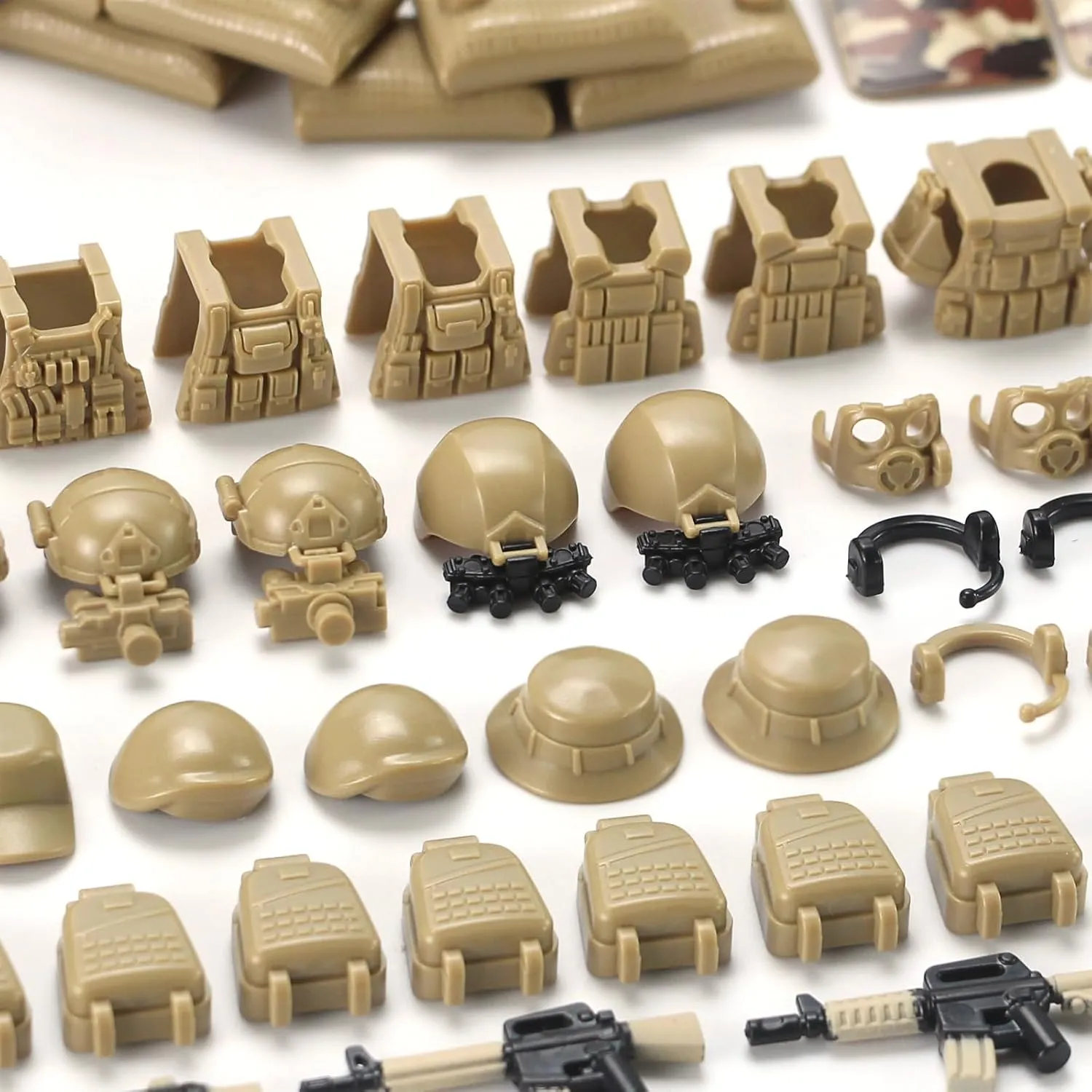 Desert Tan Army Accessories Kit 325 Pcs Military Weapons Pack Gear E.O.D Suit NVD Helmet Shipping Container Armory Building Bricks Block Toy for Soldiers Compatible with Major Brands