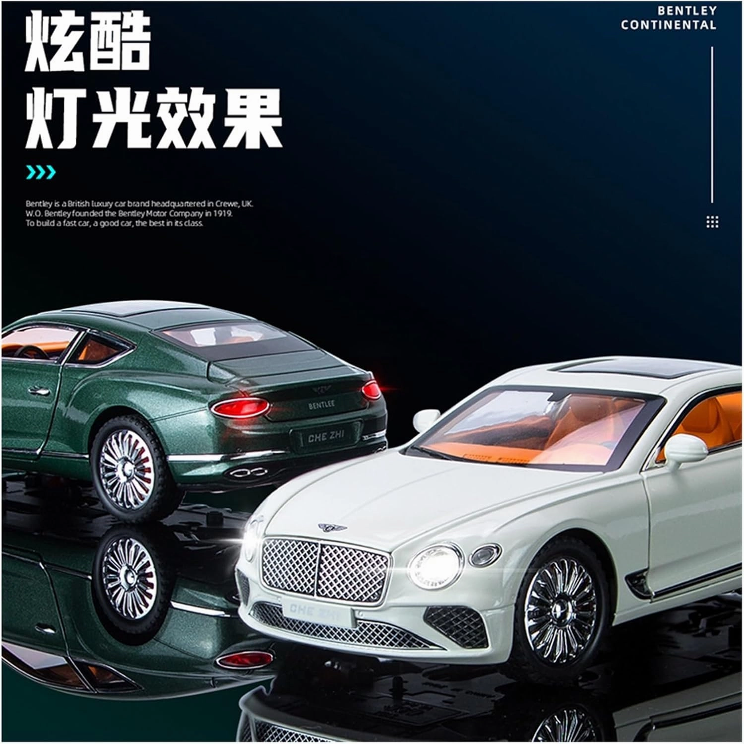 Die Casting 1:24 for Bentley Continental GT Mulsanne Bentayga Alloy Simulation Car Model Sound and Light Pull-Back Miniature Model Presents(Bentayga Black)