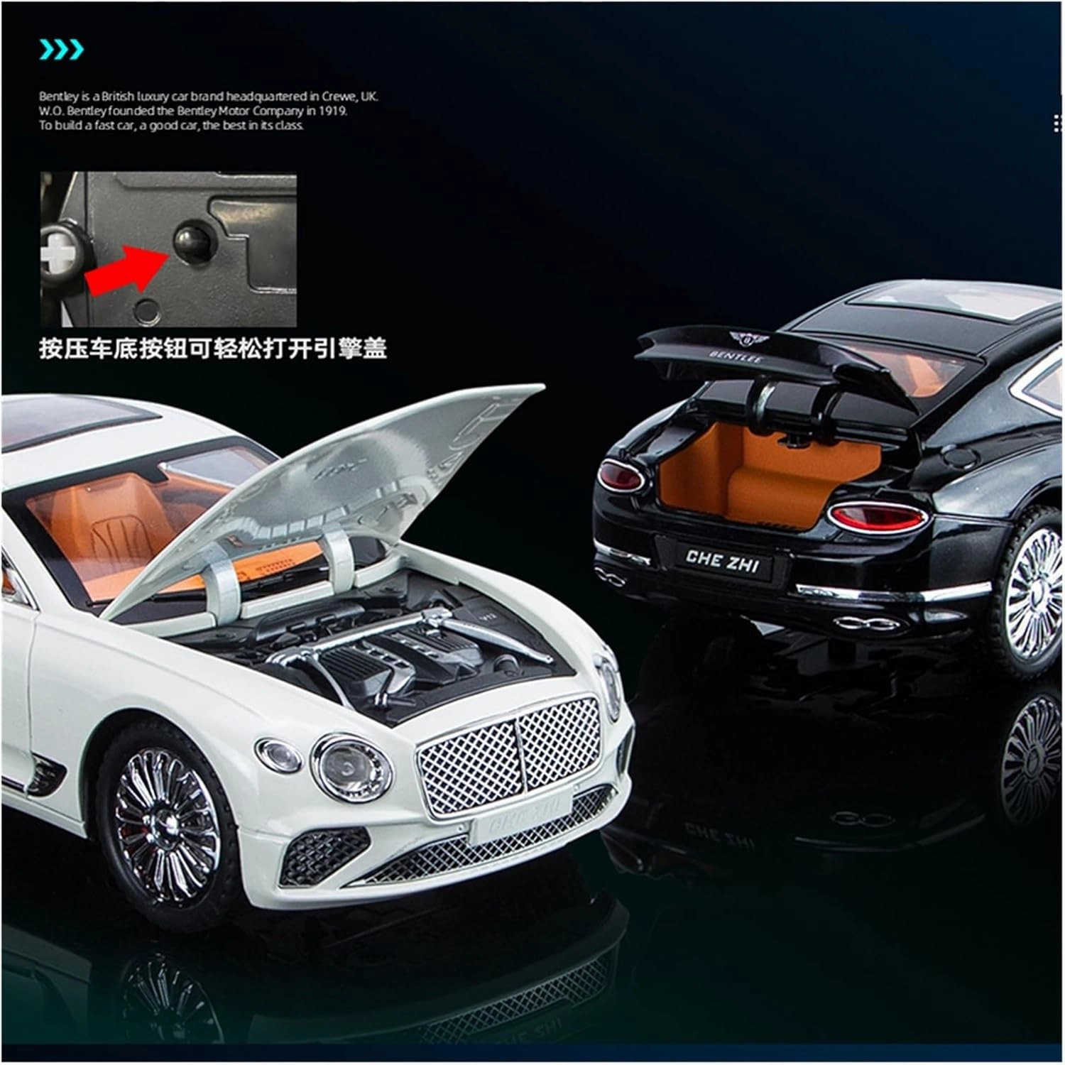 Die Casting 1:24 for Bentley Continental GT Mulsanne Bentayga Alloy Simulation Car Model Sound and Light Pull-Back Miniature Model Presents(Bentayga Black)