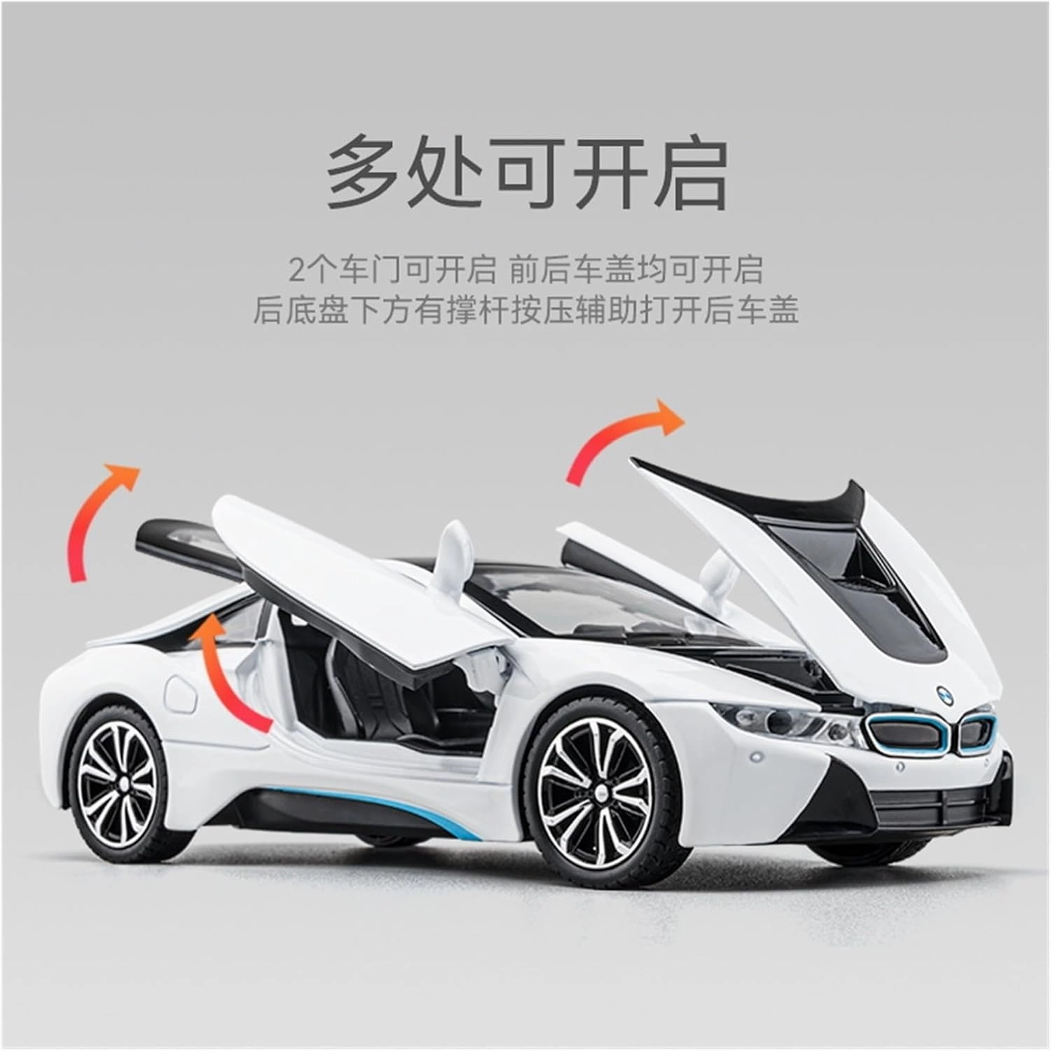 Die Casting 1:24 for BMW I8 Supercar X5 SUV Alloy Simulation Car Model Sound and Light Pull-Back Miniature Model Collection Ornaments Presents(I8 Black)