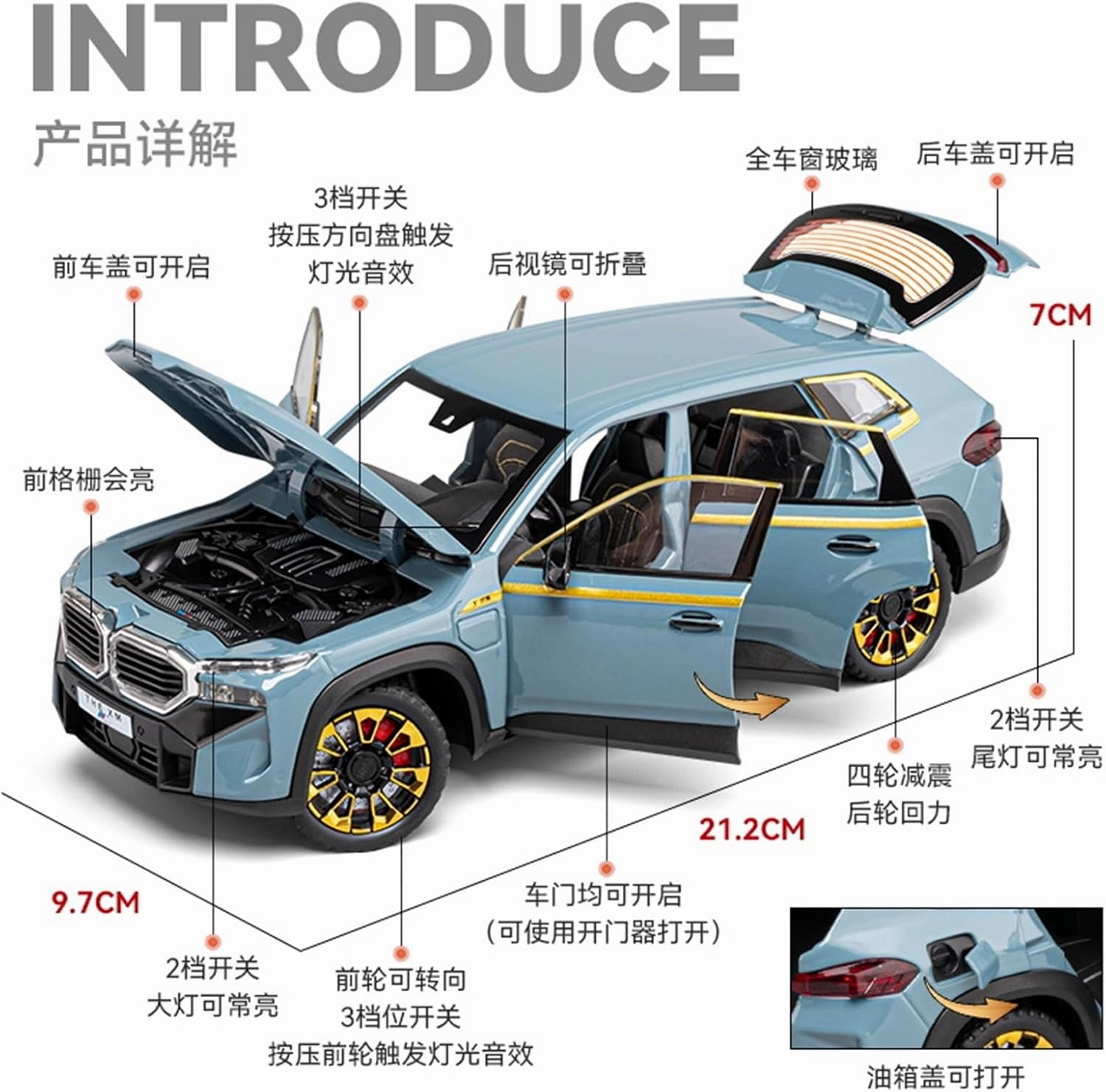Die Casting 1:24 for BMW XM X5 SUV Series Alloy Simulation Car Model Sound and Light Pull-Back Miniature Model Collection Ornaments Presents(XM Black)
