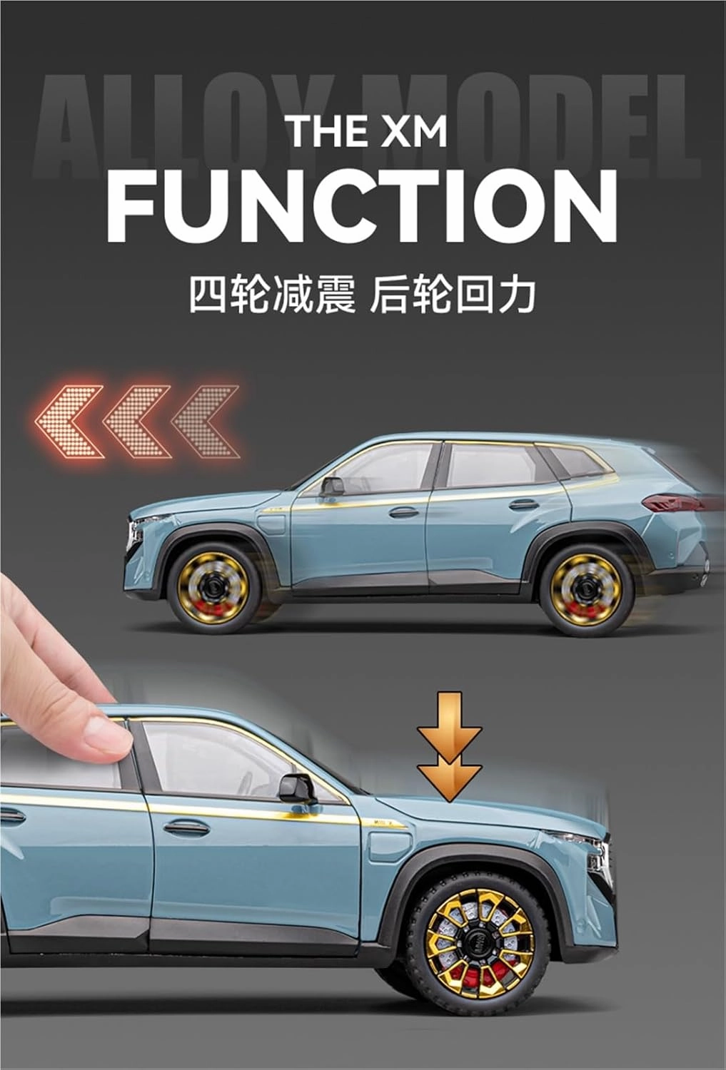 Die Casting 1:24 for BMW XM X5 SUV Series Alloy Simulation Car Model Sound and Light Pull-Back Miniature Model Collection Ornaments Presents(XM Black)