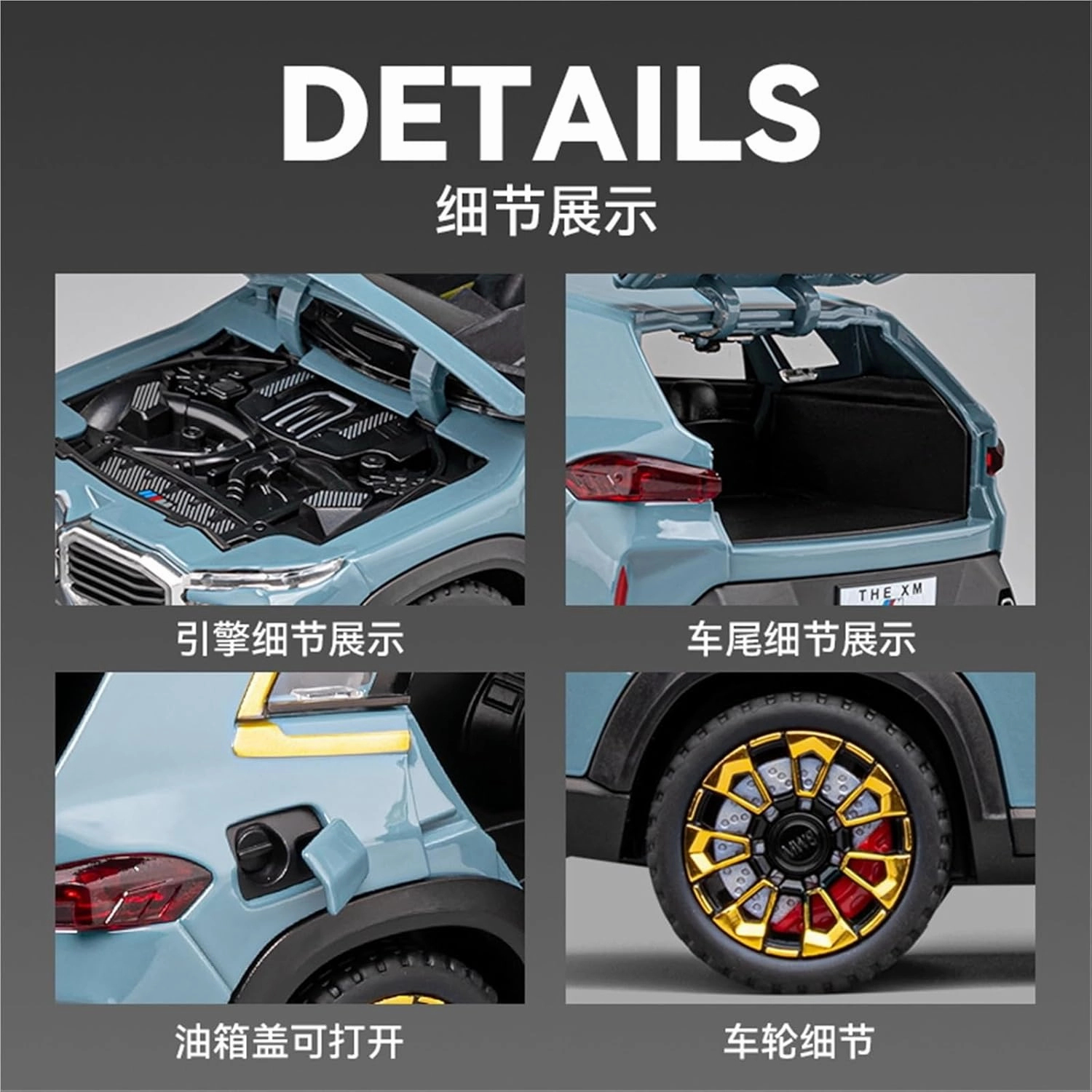 Die Casting 1:24 for BMW XM X5 SUV Series Alloy Simulation Car Model Sound and Light Pull-Back Miniature Model Collection Ornaments Presents(XM Black)