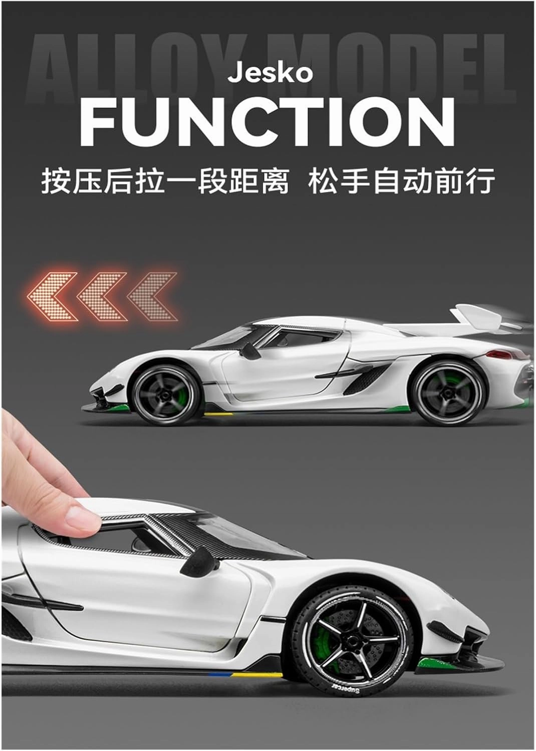 Die Casting 1:24 for Koenigsegg Jesko ONE 1 Alloy Supercar Model Simulation Sound and Light Pull-Back Car Model Collection Display Presents(Jesko White)