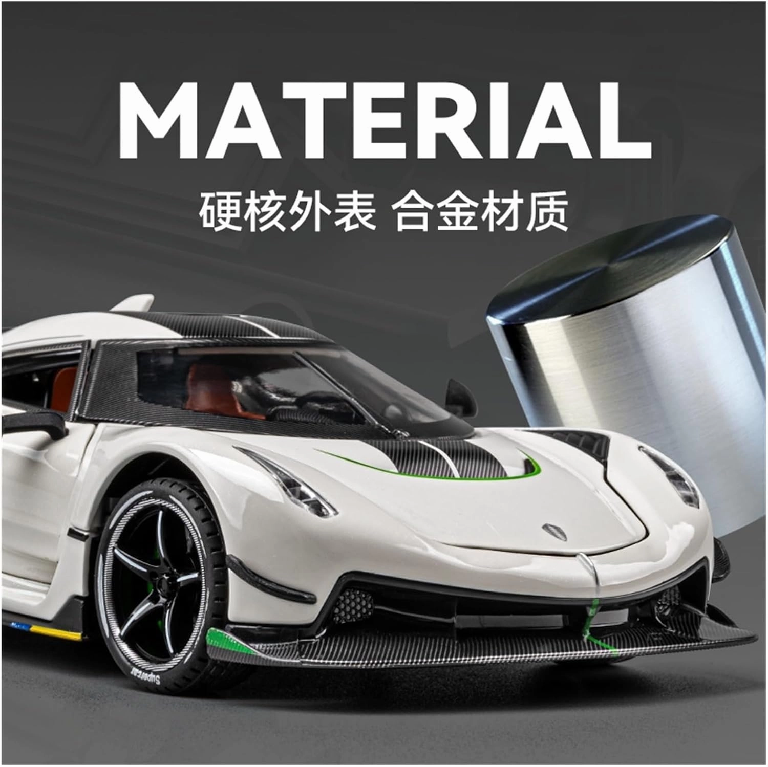 Die Casting 1:24 for Koenigsegg Jesko ONE 1 Alloy Supercar Model Simulation Sound and Light Pull-Back Car Model Collection Display Presents(Jesko White)