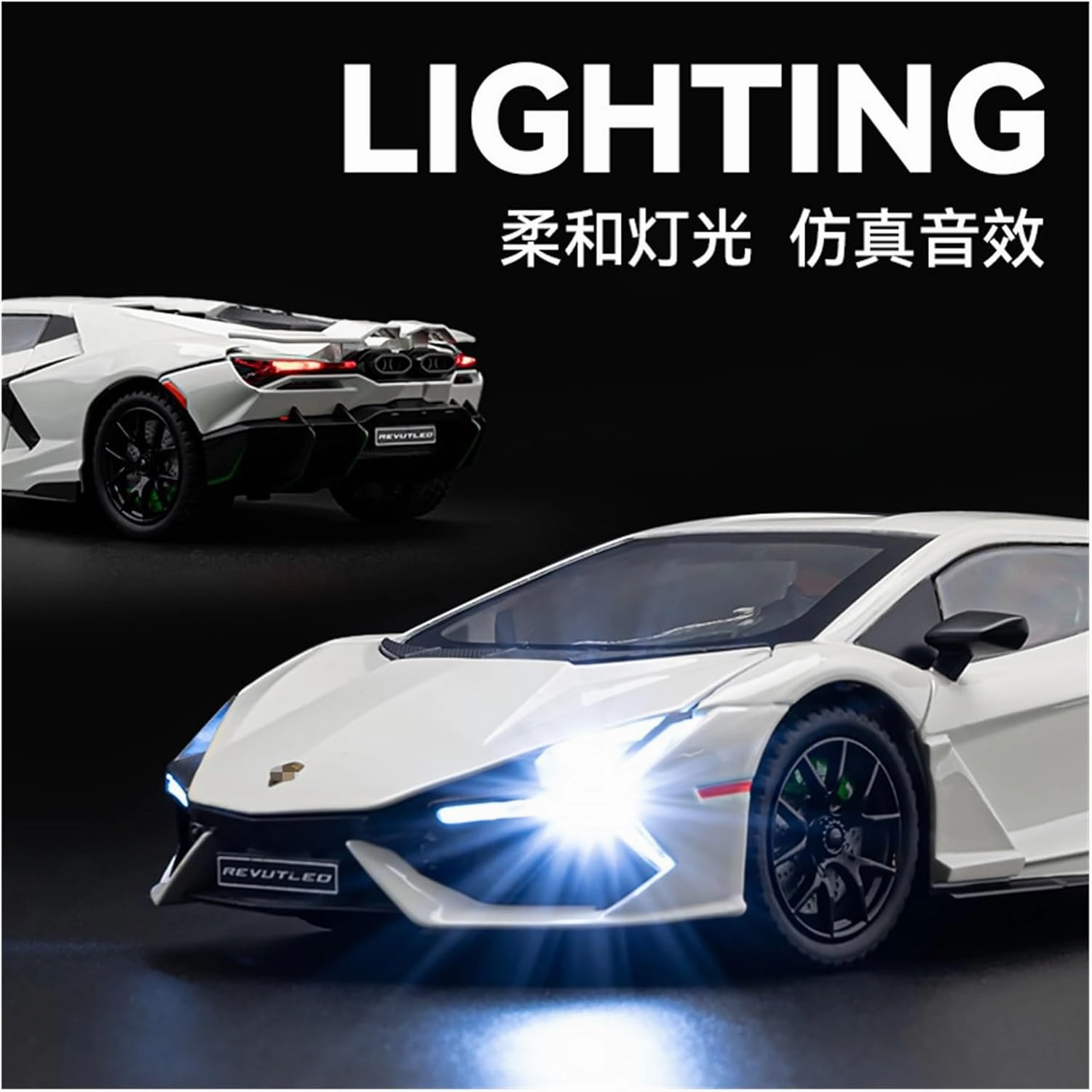 Die Casting 1:24 for Lamborghini Revuelto SVJ63 Venom 770 Alloy Simulation Car Model Sound and Light Pull-Back Miniature Model Collection Presents(770 Matte Black)