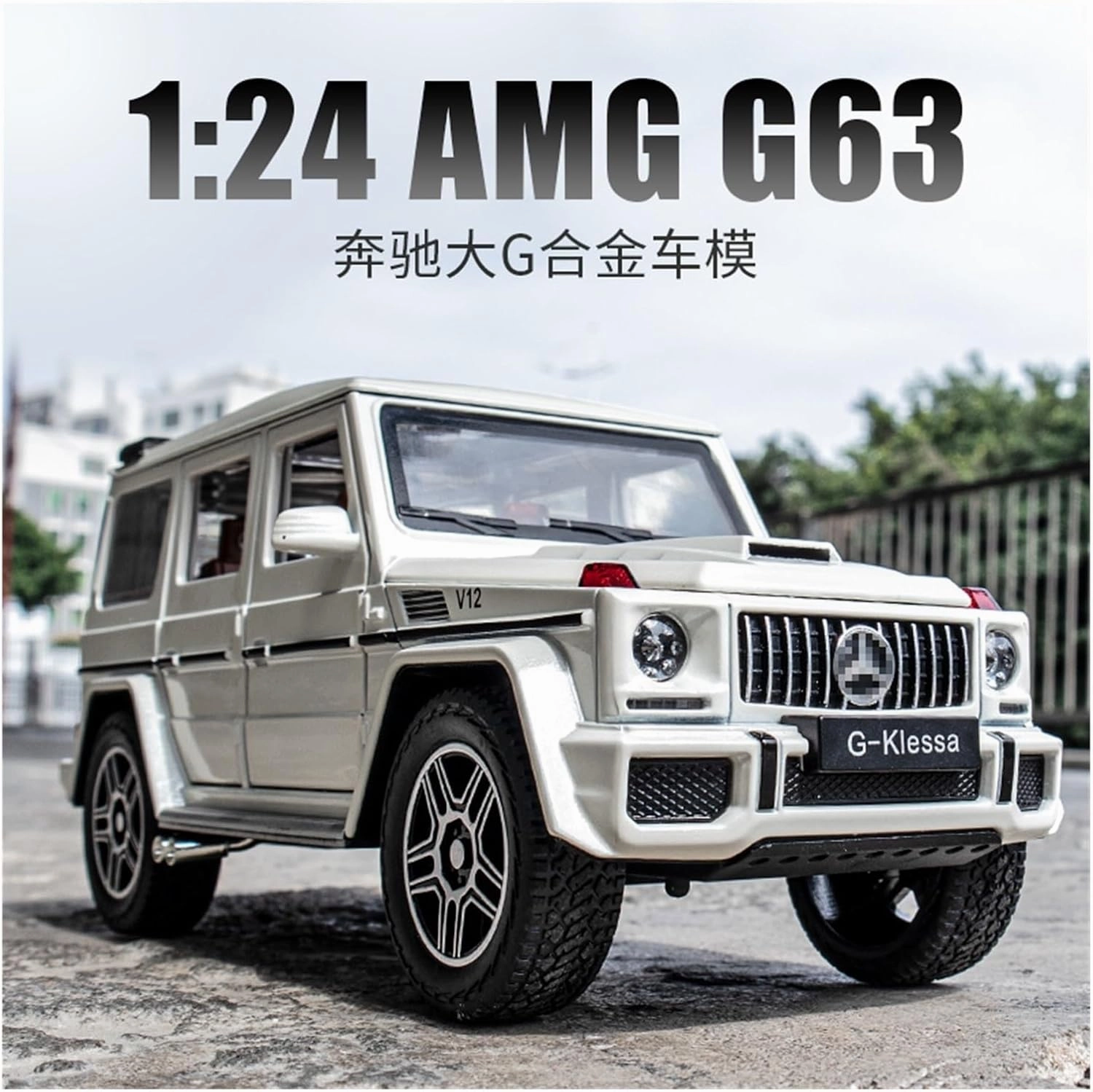 Die Casting 1:24 for Mercedes-Benz G63 SUV 6 * 6 Alloy Simulation Car Model Sound and Light Pull-Back Miniature Model Collection Presents(G63 Bright Black)