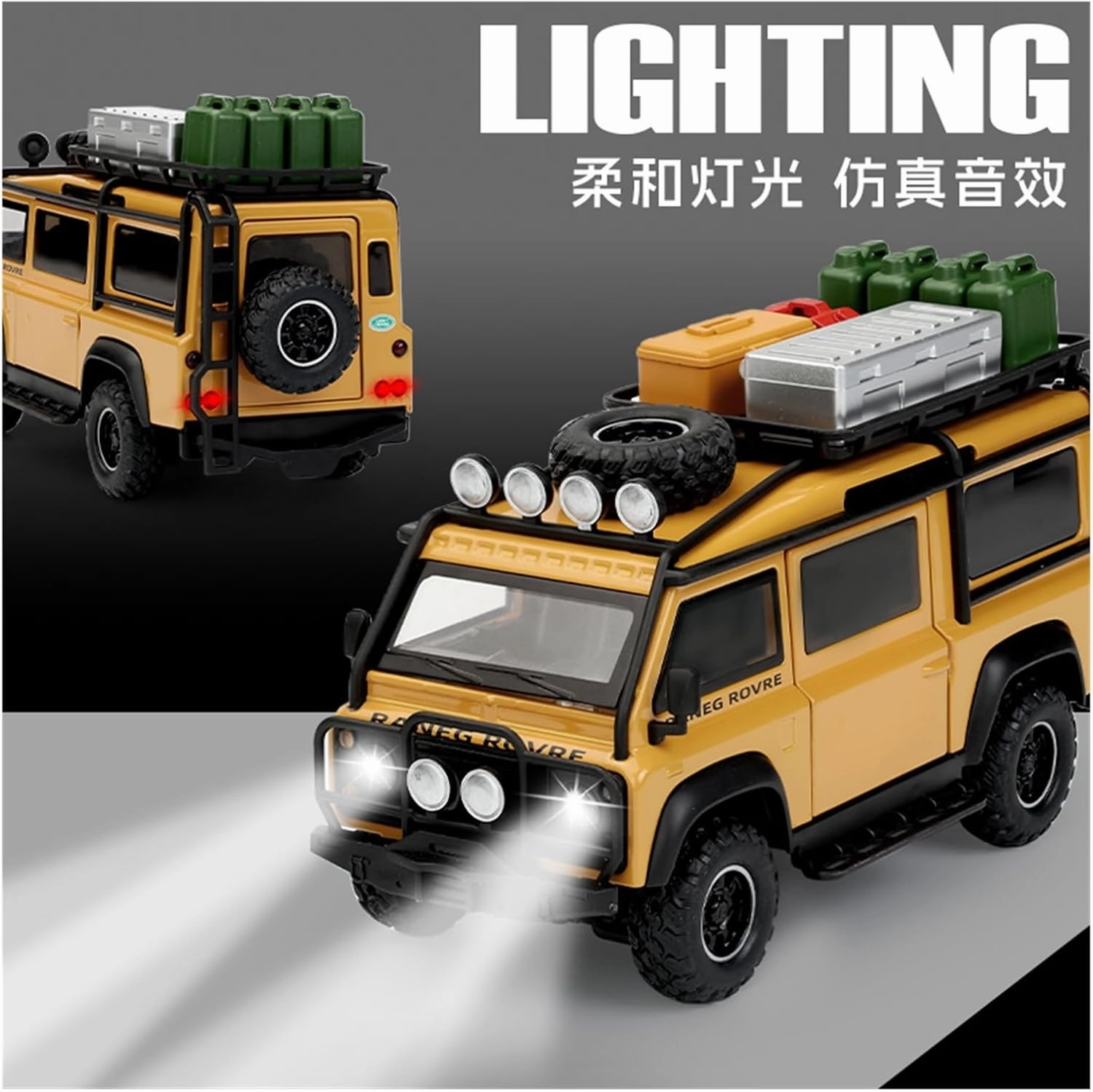 Die Casting 1:32 for Land Rover Defender Van Outdoor Camper Simulation Alloy Car Model Miniature Sound and Light Pull-Back Model Vehicle Presents(T. Rex Black)