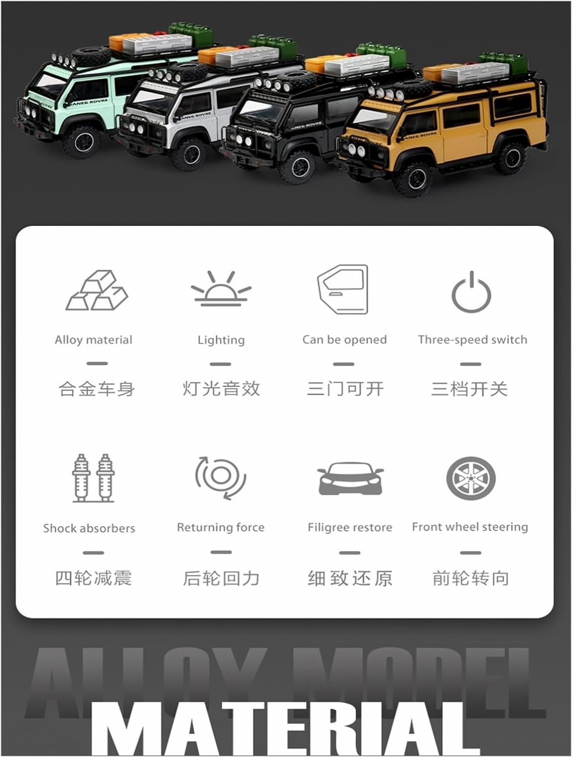 Die Casting 1:32 for Land Rover Defender Van Outdoor Camper Simulation Alloy Car Model Miniature Sound and Light Pull-Back Model Vehicle Presents(T. Rex Black)