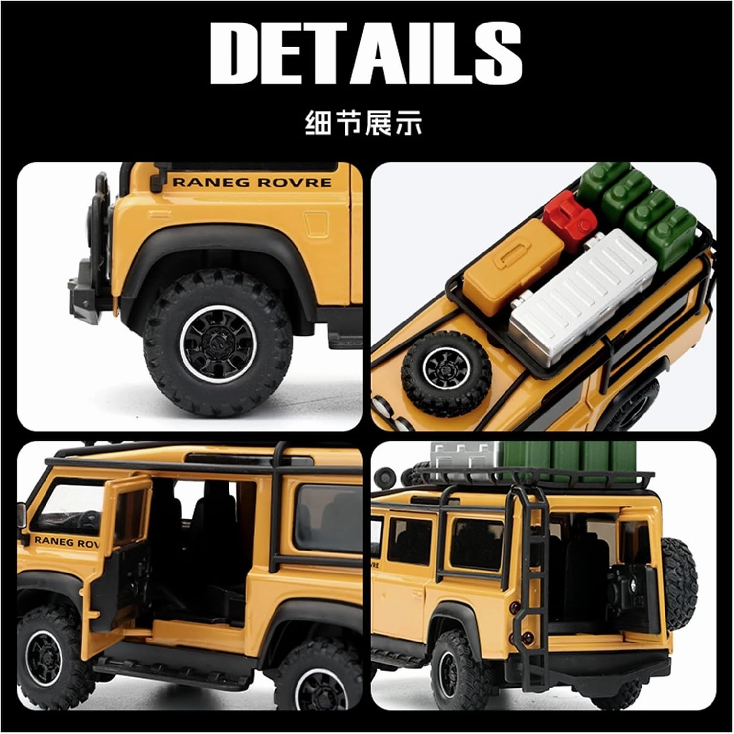 Die Casting 1:32 for Land Rover Defender Van Outdoor Camper Simulation Alloy Car Model Miniature Sound and Light Pull-Back Model Vehicle Presents(T. Rex Black)