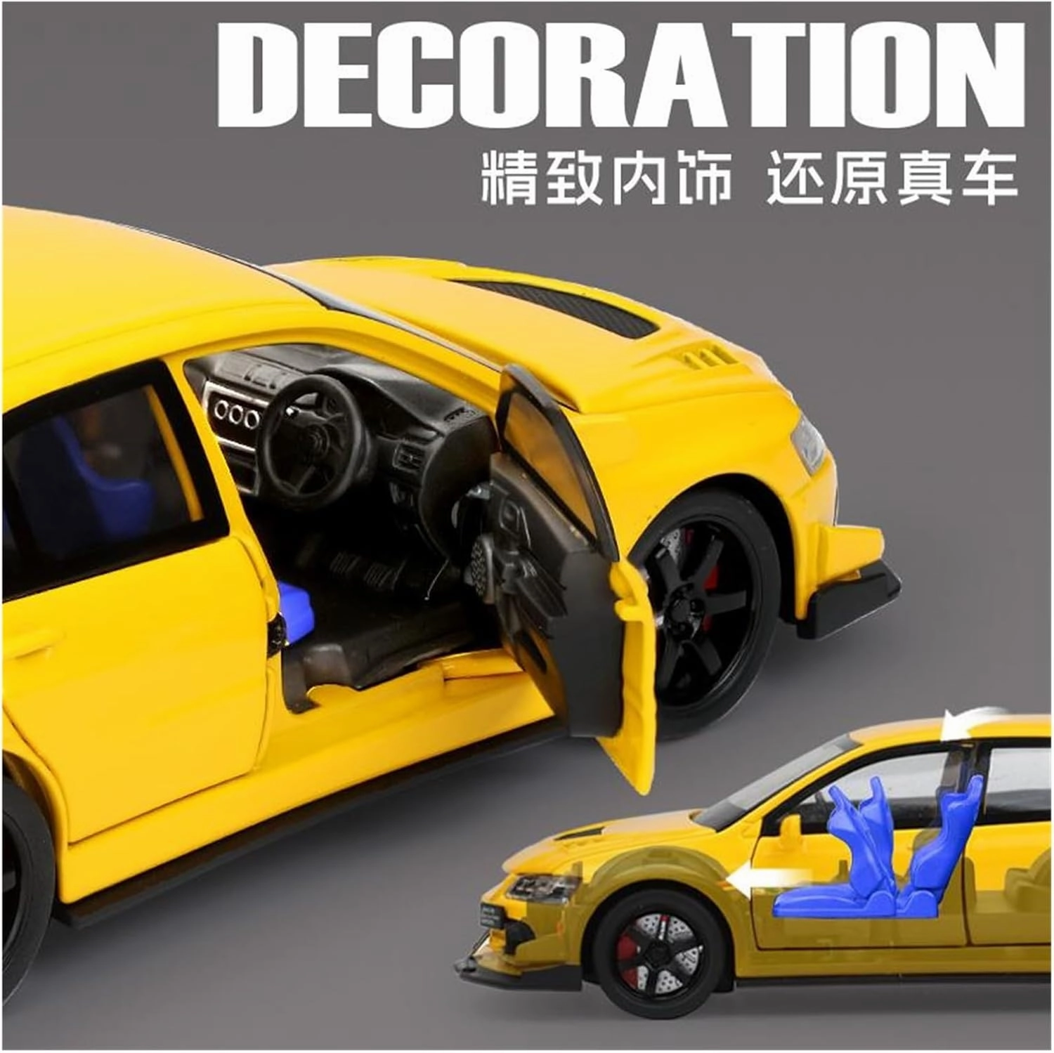 Die Casting 1:32 for Mitsubishi EVO 3th Alloy Car Model Simulation Sound and Light Miniature Vehicle Model Ornaments Collection Series Presents(Black-red)