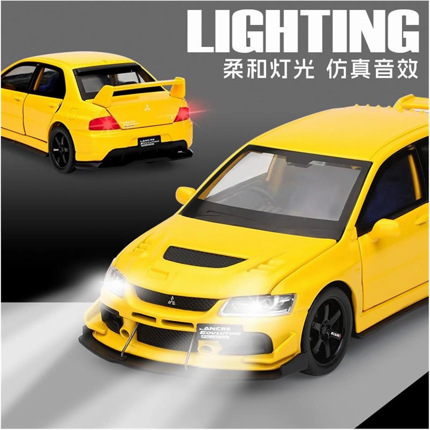 Die Casting 1:32 for Mitsubishi EVO 3th Alloy Car Model Simulation Sound and Light Miniature Vehicle Model Ornaments Collection Series Presents(Black-red)