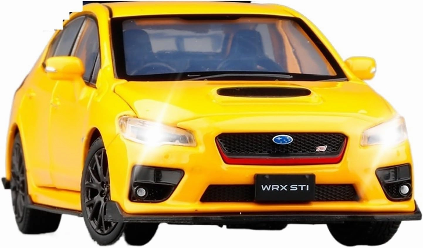 Die Casting 1:32 for Subaru STI Sound and Light Alloy Car Simulation Realistic Shock Absorption Steering Vehicle Model Ornaments Presents(Yellow)