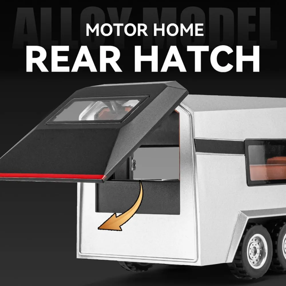 Diecast Pickup Trailer RV Model Truck Toy with Motorcycle,1:32 Simulation Casting car Model Off-Road Pull Back Vehicles with Lights and Sound for Boys Girls Children Birthday Gift