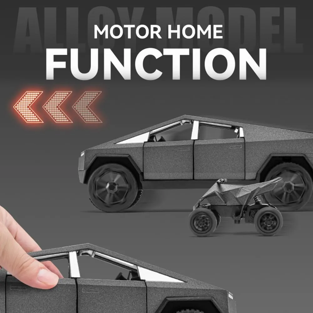 Diecast Pickup Trailer RV Model Truck Toy with Motorcycle,1:32 Simulation Casting car Model Off-Road Pull Back Vehicles with Lights and Sound for Boys Girls Children Birthday Gift