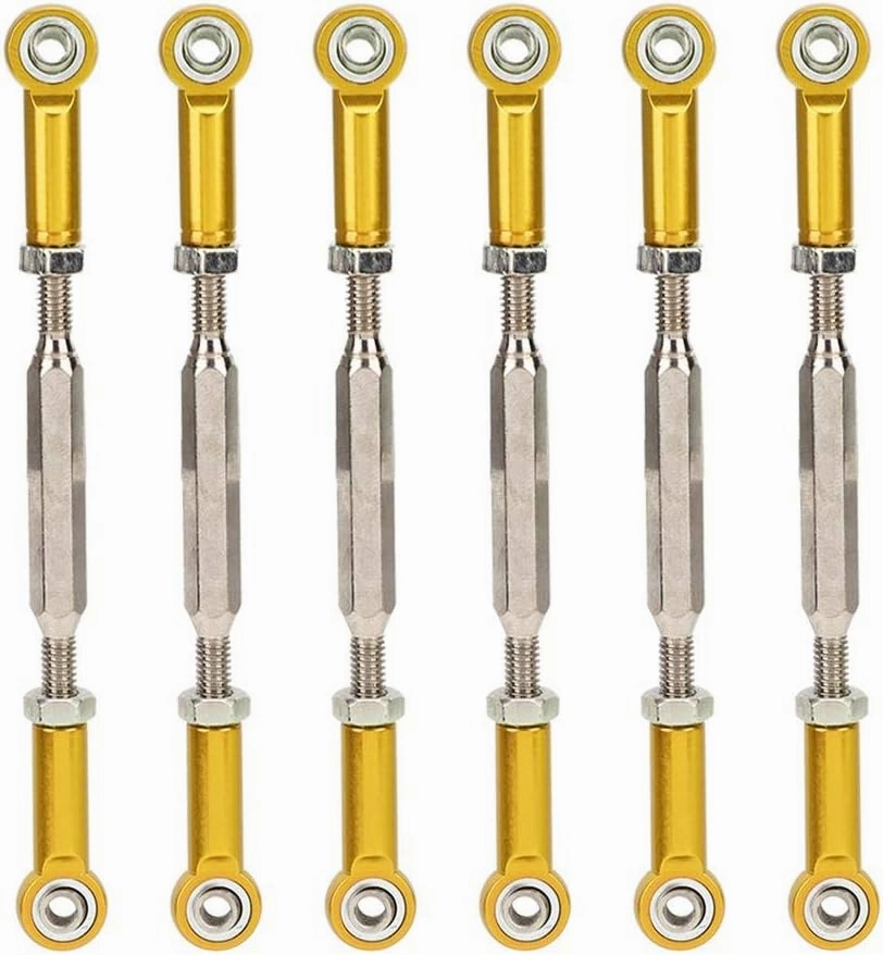 Dilwe RC Car Push Rod,1/10 RC Car Aluminum Alloy Turnbuckle Rod Linkage with Adjustable Length, 88-104mm(Gold)