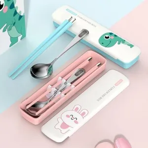 Dino & Bunny Stainless Steel Cutlery Set – Spoon & Chopsticks