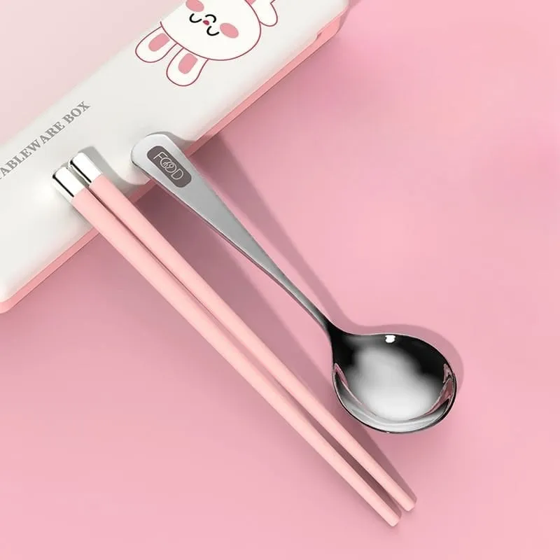 Dino & Bunny Stainless Steel Cutlery Set – Spoon & Chopsticks