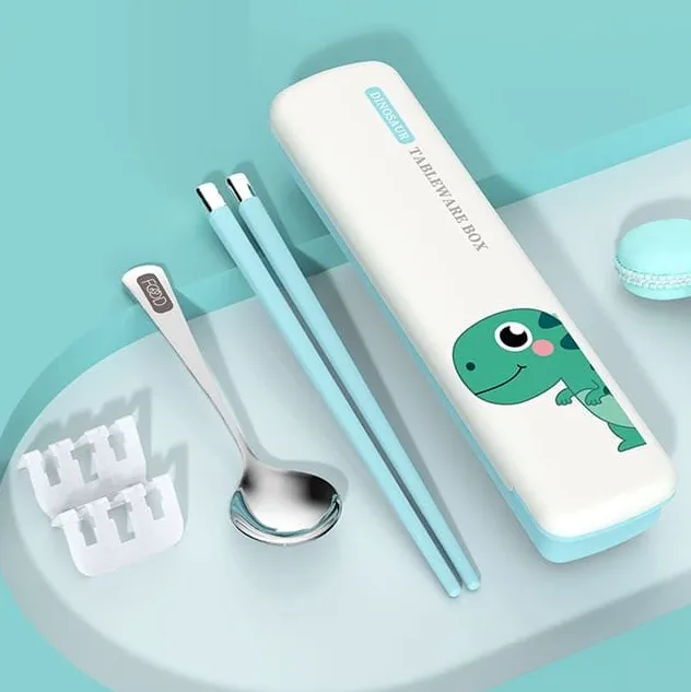 Dino & Bunny Stainless Steel Cutlery Set – Spoon & Chopsticks