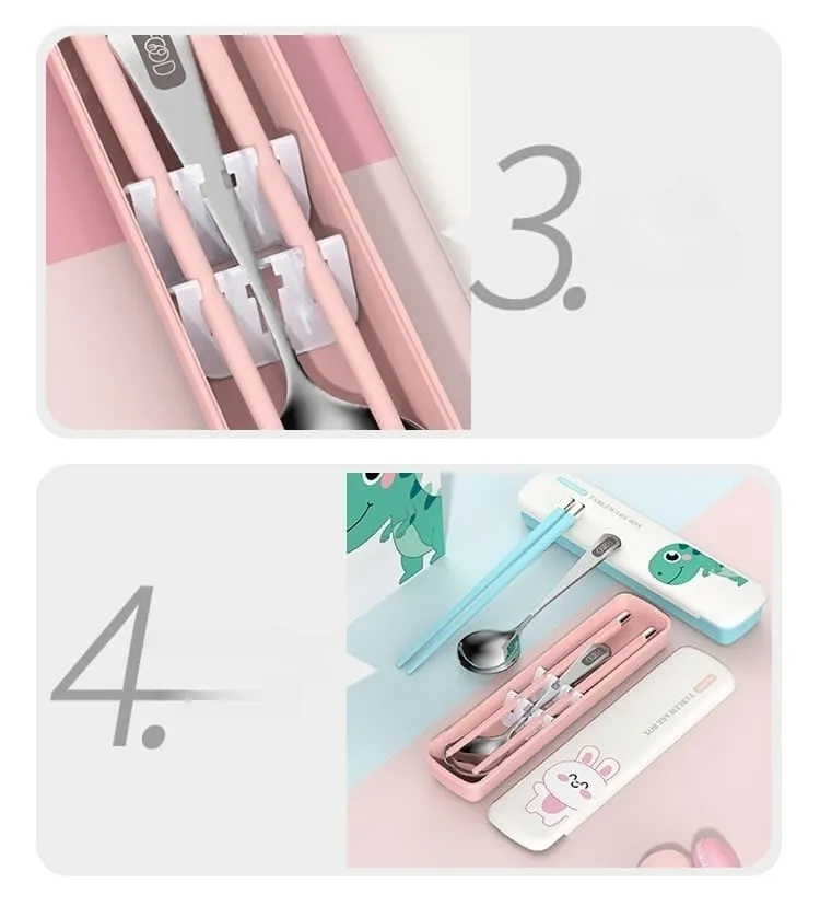 Dino & Bunny Stainless Steel Cutlery Set – Spoon & Chopsticks
