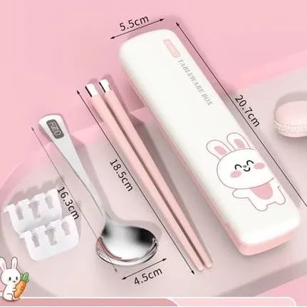 Dino & Bunny Stainless Steel Cutlery Set – Spoon & Chopsticks