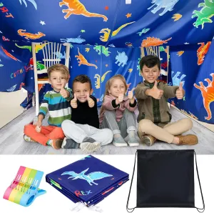 Dinosaur Blanket Fort Building Kit for Kids 118 x 118 Inch Build a Fort Blanket 8 Pcs Clips with a Storage Bag Portable Tent Fort for Indoor Outdoor Girl Boy