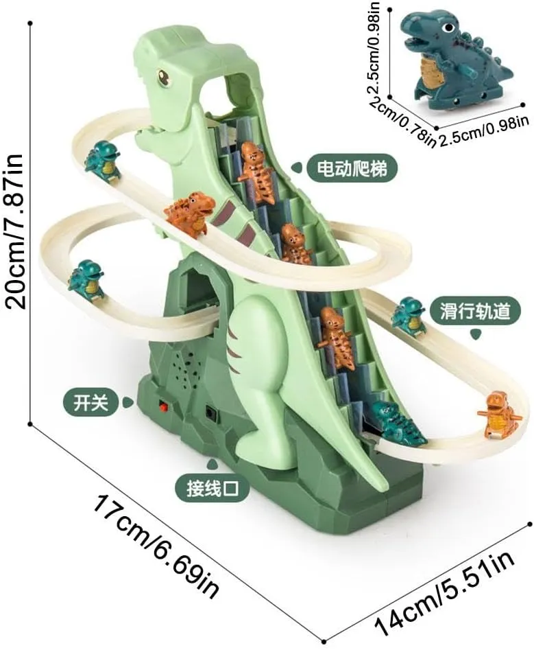 Dinosaur Climbing Slide Music Toy, Electric Dinosaur Roller Coaster with Lights and Music, Educational Puzzle Playset Gift