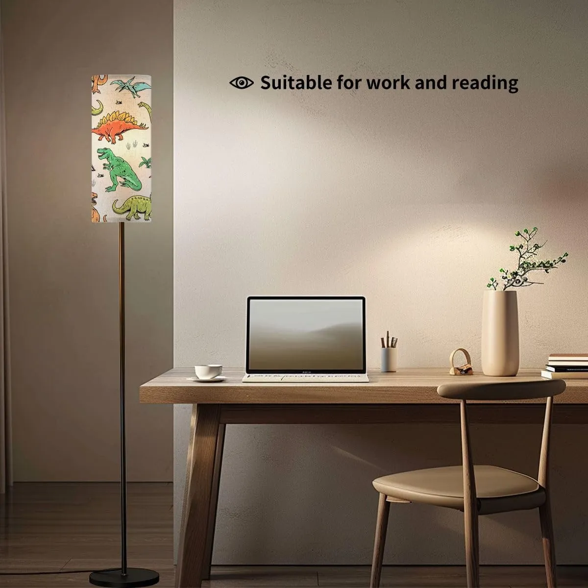 Dinosaur Seamless Pattern Hand Drawn Dinosaurs View Pattern Modern Floor Lamp Minimalist Standing Lamps for Living Room LED Corner Lamp Remote Control Metal Pole Lamp for Bedroom, Reading