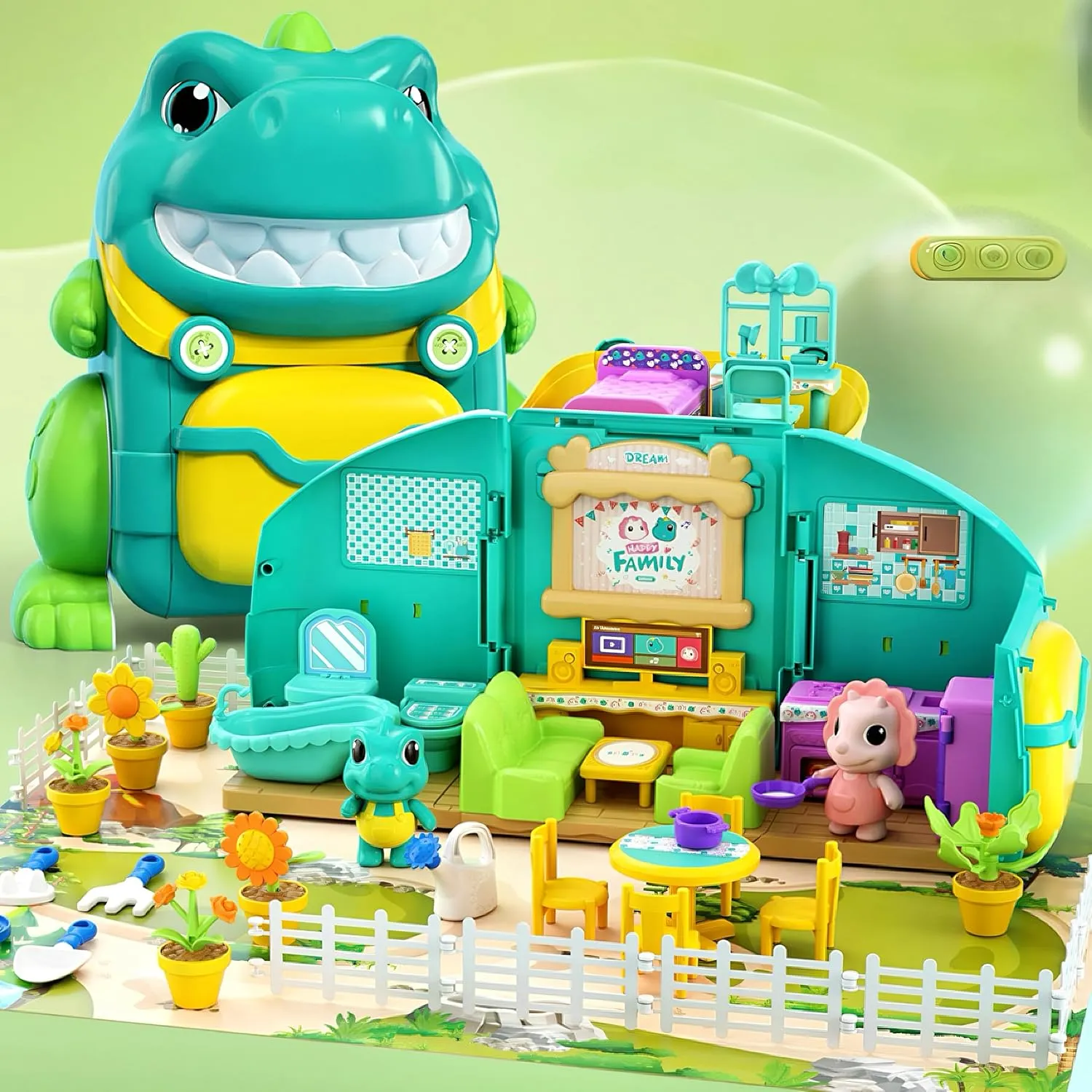 Dinosaur Themed Scene Simulation Compact Playset Toy Set, Equipped with Lighting and Sound Effects, Home AZccessories, 2Image Dolls, Stickers and Instructions, and Travel Toy Toys for Children