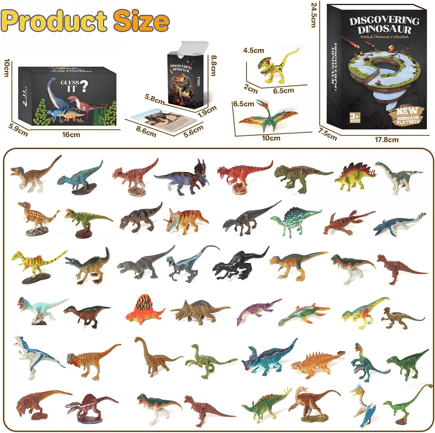Dinosaur Toys for Kids 3-5 5-7, 50 pcs Realistic Dinosaurs with Book & Dinosaur Learning Cards - Educational Small Dinosaur Figures for Dinosaur Party Favors Gifts, Boys and Girls 8-12 Year Old
