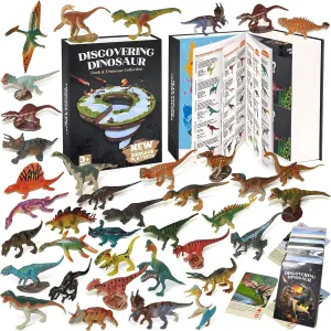 Dinosaur Toys for Kids 3-5 5-7, 50 pcs Realistic Dinosaurs with Book & Dinosaur Learning Cards - Educational Small Dinosaur Figures for Dinosaur Party Favors Gifts, Boys and Girls 8-12 Year Old