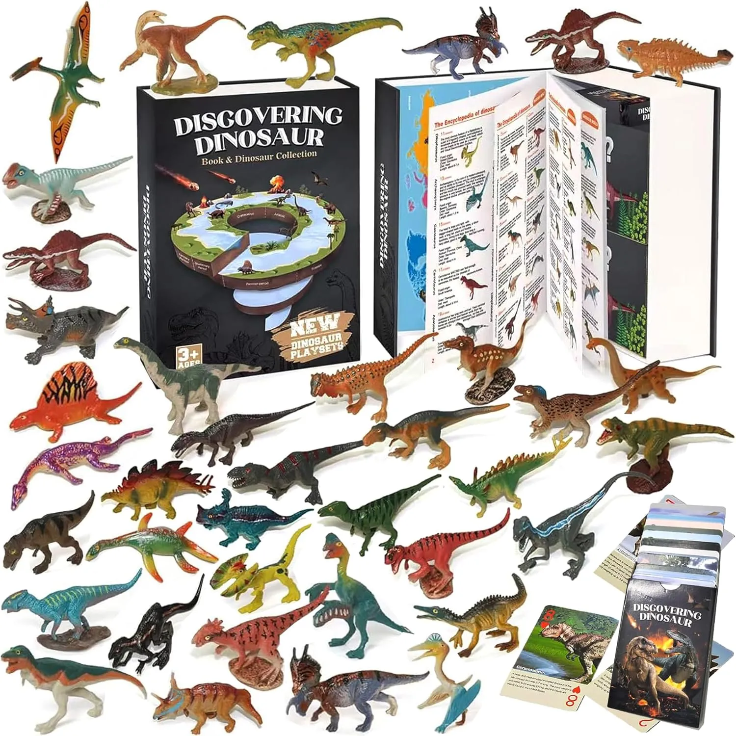 Dinosaur Toys for Kids 3-5 5-7, 50 pcs Realistic Dinosaurs with Book & Dinosaur Learning Cards - Educational Small Dinosaur Figures for Dinosaur Party Favors Gifts, Boys and Girls 8-12 Year Old