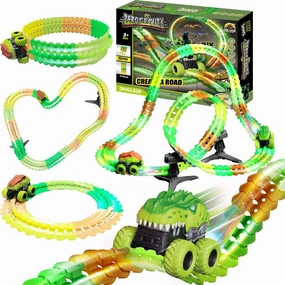 Dinosaur Race Car Tracks Toys Set for Kids Boys Girls Ages 3 4 5 6  Electric Dinosaur Turkc Cars with Strong Suction Cup,Steady Tripod 130  Pcs Train Car Tracks Birthday Gift Christmas