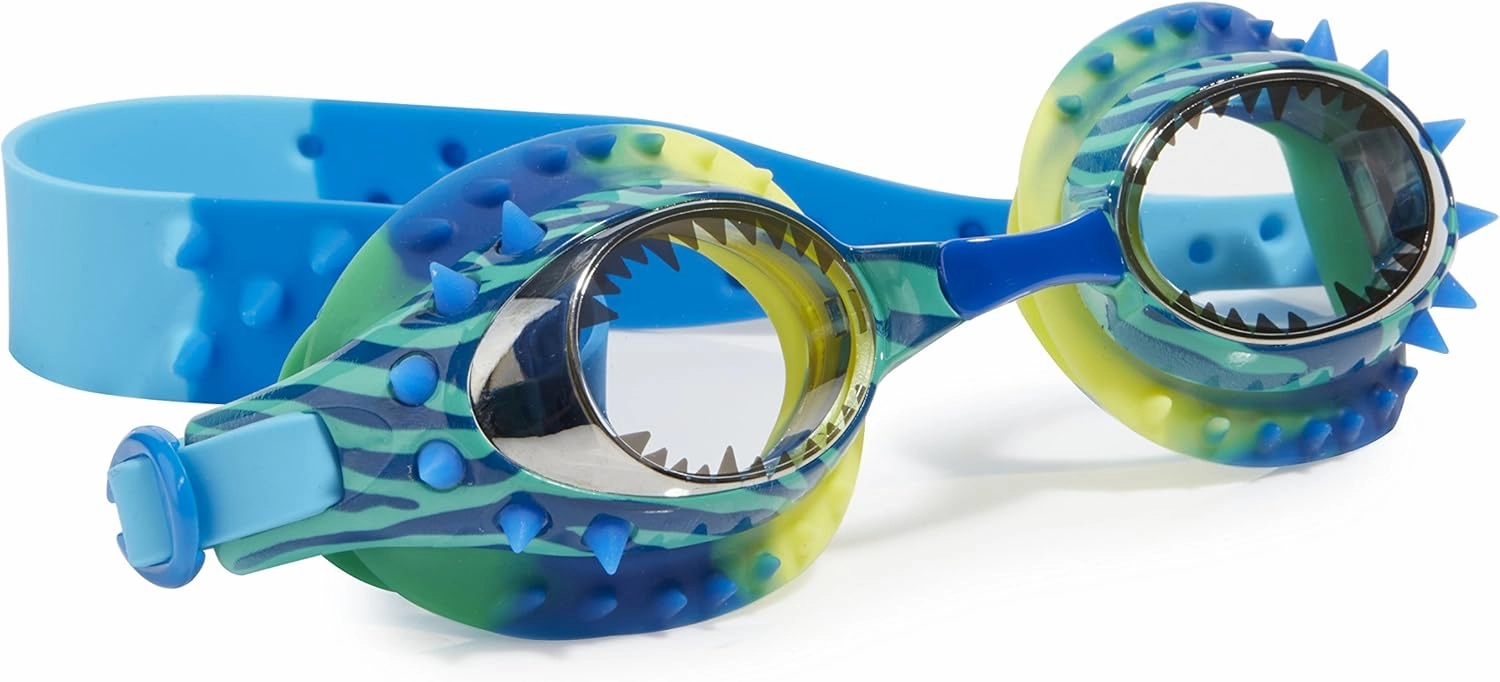 Dinosaur Swimming Goggles For Kids by Bling2O - Anti Fog, No Leak, Non Slip and UV Protection - DinoMite Blue Fun Water Accessory Includes Hard Case