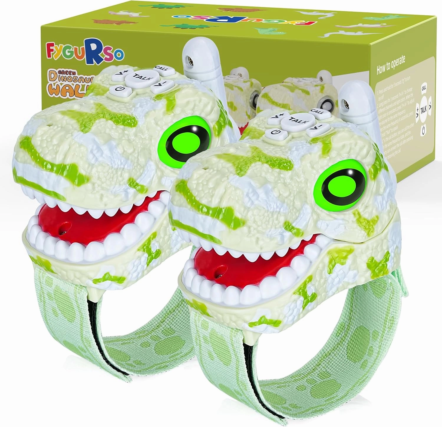 Dinosaur Walkie Talkies for Kids, Kids Toys for Boys Girls Aged 3 to 8 Years Old for Outdoor Adventure, Camping, Halloween, Christmas, Birthday Gifts (Green, 3280 FT Talk Range, 2 Pack)