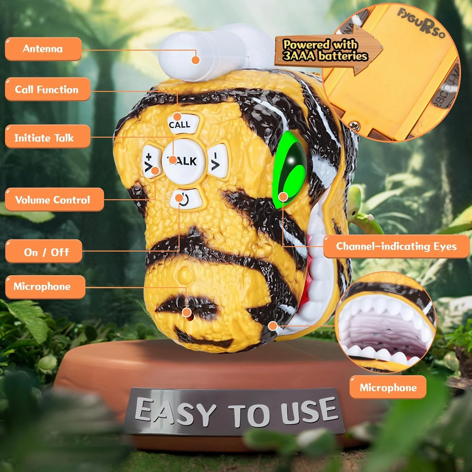Dinosaur Walkie Talkies for Kids, Kids Toys for Boys Girls Aged 3 to 8 Years Old for Outdoor Adventure, Camping, Halloween, Christmas, Birthday Gifts (Yellow, 3280 FT Talk Range, 2 Pack)