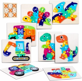 Dinosaur Wooden Puzzle, Montessori Toys for Ages 2-4, Birthday Gift, Animal Puzzle, Wooden Animal Toys for Boys, Girls, and Children Ages 2-5