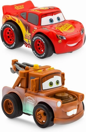 Disney Store Official Lightning McQueen and Tow Mater Pullback Stunt Vehicles Set - Pull Back Toys, 4 Tricks - Super Speed, Wheelie, Spin Right/Left - Fun Stunt Car Set for Kids